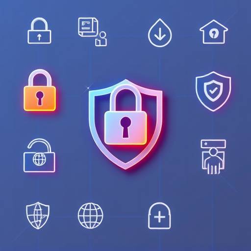 A collection of privacy icons representing data security, encryption, and user rights.